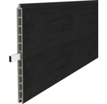 Dunkle Fassadenverkleidung aus Kunststoff mit Nut- und Federverbindung