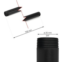 Abbildung eines 700 Millimeter langen Gewinderohrs mit einem Durchmesser von 25 Millimetern