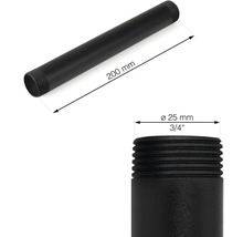 Schwarzes 200 mm langes Rohr mit 25 mm Durchmesser und Gewinde an beiden Enden