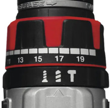 Drehmomenteinstellung einer Bohrmaschine mit Schrauben-, Bohr- und Hammerbohrsymbol