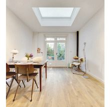 Heller Raum mit Dachfenster, Esstisch und Stühlen