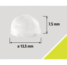 Halbkugelförmiger Möbelgleiter mit den Massen 13,5 mm Durchmesser und 7,5 mm Höhe