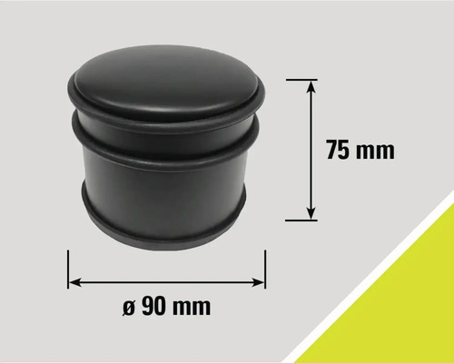 Schwarzer Türstopper mit den Maßen 75 mm Höhe und 90 mm Durchmesser.