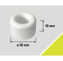 Weißer Türstopper mit den Maßen 20 mm Durchmesser und 10 mm Höhe.