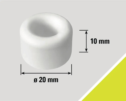 Weißer Türstopper mit den Maßen 20 mm Durchmesser und 10 mm Höhe.
