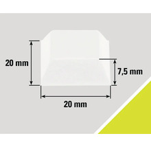 Abbildung mit Maßangaben: 20 mm Höhe, 20 mm Breite, 7,5 mm Tiefe