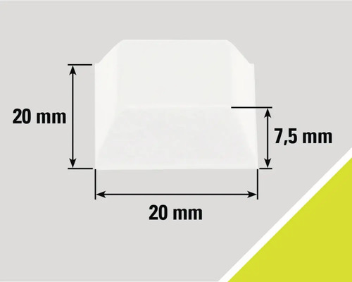 Abbildung mit Maßangaben: 20 mm Höhe, 20 mm Breite, 7,5 mm Tiefe