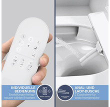 Nahaufnahme einer Toilette mit Bidetfunktion und einer Fernbedienung zur individuellen Einstellung der Funktionen.