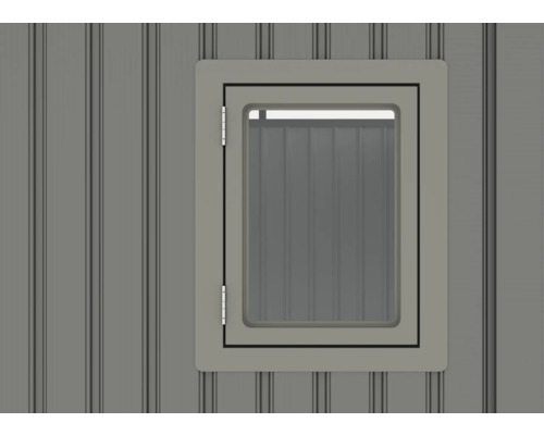 Fenster mit Rahmen in einer Gartenlaube