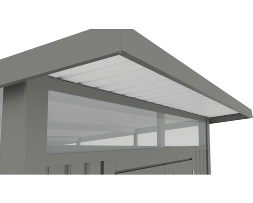 Detailansicht eines Gerätehauses mit Dach und Fenster