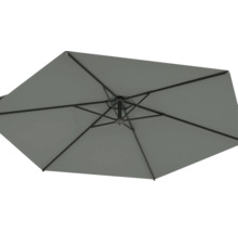 Grauer Sonnenschirm mit Metallgestell von unten