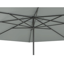 Unteransicht eines Sonnenschirms mit Metallgestell