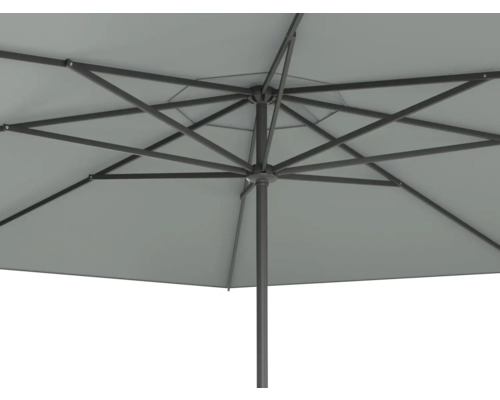 Unteransicht eines Sonnenschirms mit Metallgestell