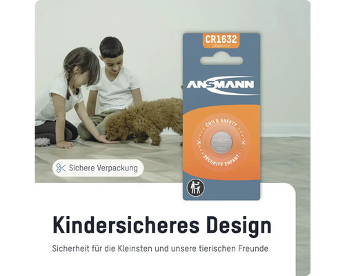 Ansmann CR1632 Lithium Batterie im kindersicheren Design