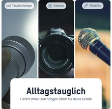 Abbildung von Taschenlampe, Kamera und Mikrofon zur Illustration von Alltagsgeräten