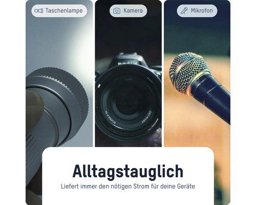 Abbildung von Taschenlampe, Kamera und Mikrofon zur Illustration von Alltagsgeräten