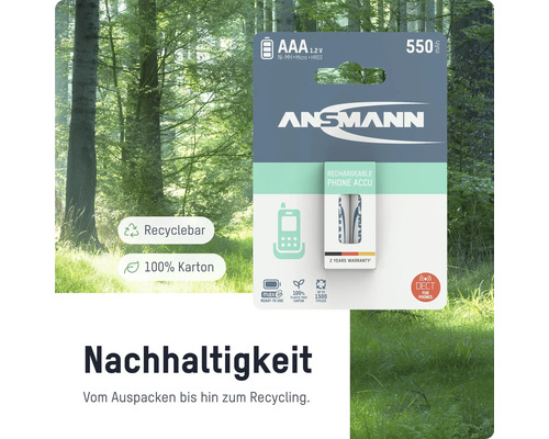 Ansmann AAA 1.2 Volt Akkus für schnurlose Telefone, wiederaufladbar