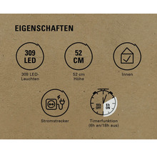 Eigenschaften: 309 LEDs, Höhe 52 cm, für Innenräume, Stromstecker, Timerfunktion 6 Stunden ein und 18 Stunden aus