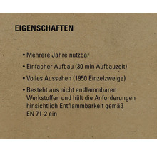 Merkmale: Mehrere Jahre nutzbar, einfacher Aufbau, volles Aussehen, nicht entflammbare Werkstoffe gemäß EN 71-2