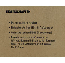 Eigenschaften: Mehrere Jahre nutzbar, einfacher Aufbau, volles Aussehen, besteht aus nicht entflammbaren Werkstoffen und entspricht den Anforderungen der Entflammbarkeit gemäß EN 71-2.