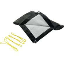 Abdeckplane mit Ösen und gelben Befestigungsseilen