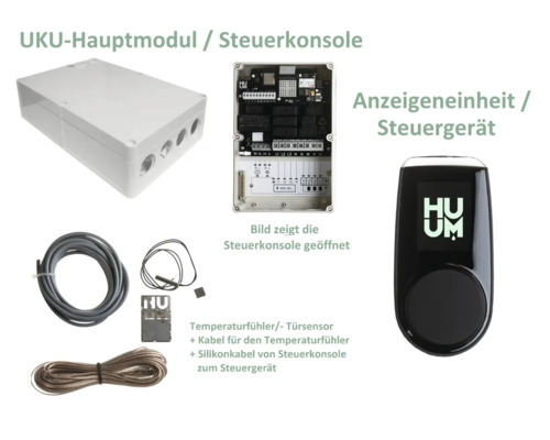 UKU Hauptmodul, Steuerungskonsole, Anzeigeeinheit, Steuergerät, Temperaturfühler, Türkontaktsensor und Kabel