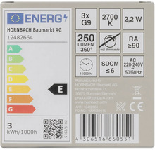 Energieetikett mit Informationen zu Energieeffizienz, Lichtstrom, Farbtemperatur, Leistungsaufnahme und Lebensdauer.