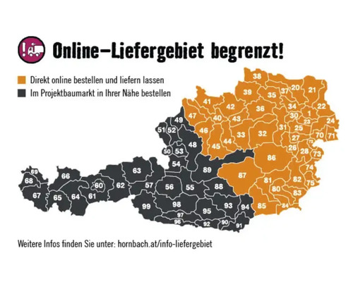 Karte des Online-Liefergebiets von Hornbach mit eingeschränkten Lieferzonen