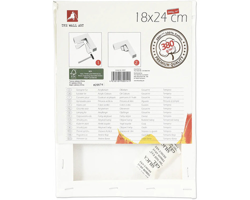 Keilrahmen mit den Maßen 18x24 cm und einer Grammatur von 380 Gramm pro Quadratmeter