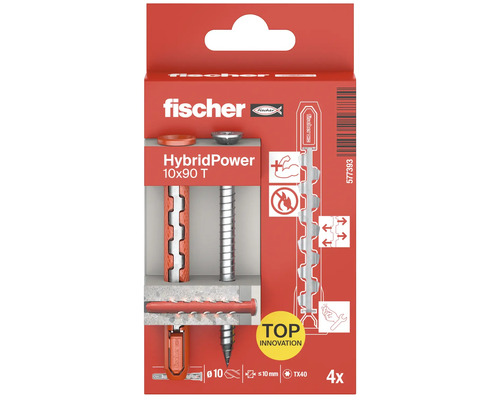 Fischer HybridPower Dübel 10x90 T, Viererpackung