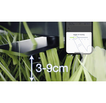 Einstellung der Schnitthöhe von 3 bis 9 Zentimetern am Rasenroboter per Smartphone