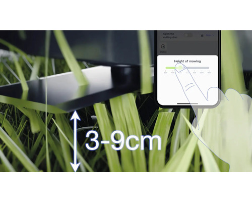 Einstellung der Schnitthöhe von 3 bis 9 Zentimetern am Rasenroboter per Smartphone