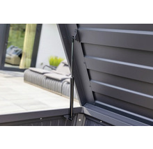 Detailansicht einer geöffneten Aufbewahrungsbox mit Gasdruckfeder