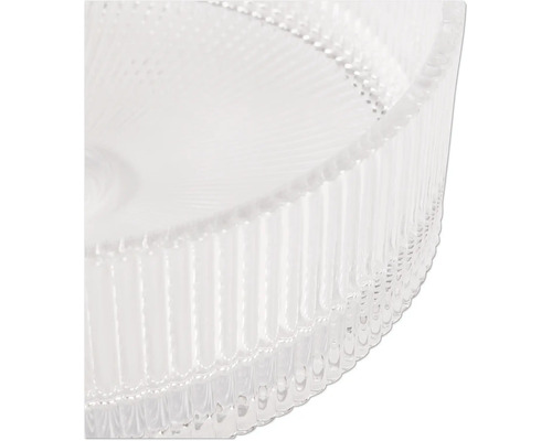 Glasschale mit gerippter Textur, Nahaufnahme.