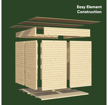 Illustration des einfachen Elementbaus eines Gartenhauses aus Holz