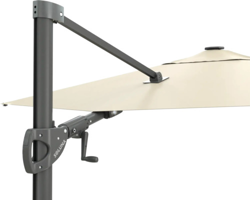 Detailansicht eines Soluna Sonnenschirms mit Kurbelmechanismus