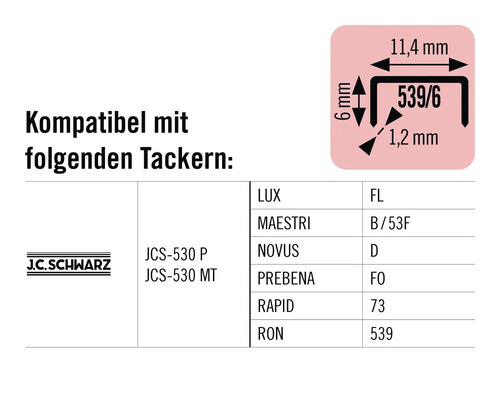 Informationen zur Kompatibilität von Tackern mit J.C. Schwarz Klammern