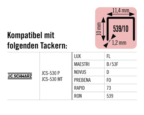 Informationen zur Kompatibilität von Tackerklammern mit verschiedenen Tackermodellen und den Maßen der Tackerklammern