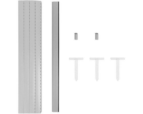 Regalsystem bestehend aus Schienen, Pfosten und Halterungen