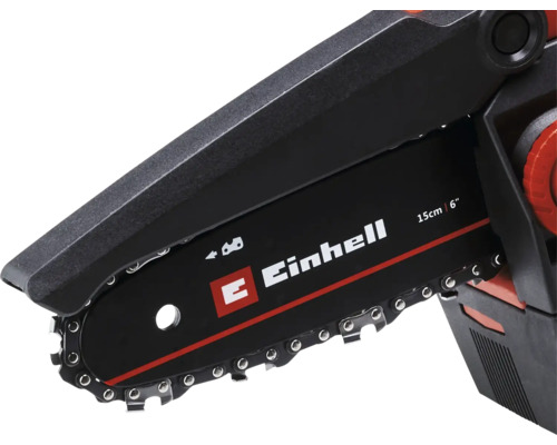 Einhell Logo auf einer 15 Zentimeter Akku-Kettensäge