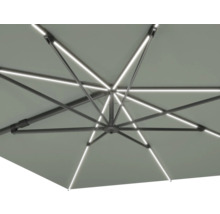 Detailansicht eines Sonnenschirms mit Beleuchtung