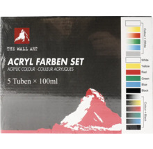 Acrylfarben Set von The Wall Art mit fünf Tuben à 100 ml