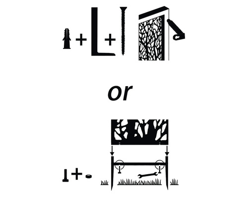 Abbildung von Montagemöglichkeiten für ein Sichtschutz-Element.