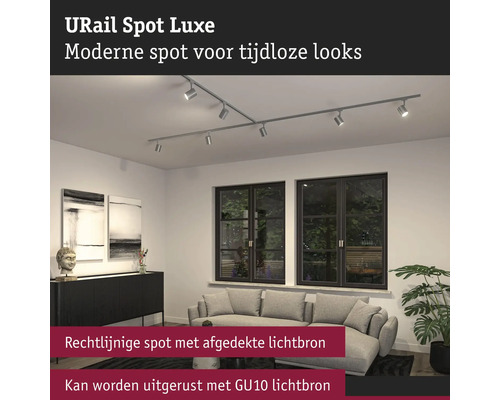 URail Spot Luxe Schienensystem in einer Wohnzimmeranordnung.
