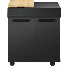 Schwarzer Grillschrank mit Holzschneidebrett