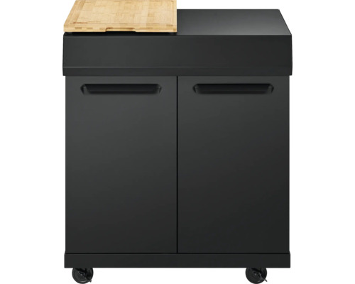 Uniq Kitchen Platform 1 Enders 58 x 77 x 92 cm Stahl Bambus Schwarzer Grillschrank mit Holzschneidebrett