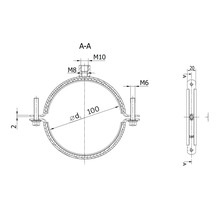 Technische Zeichnung einer Rohrschelle mit Maßangaben