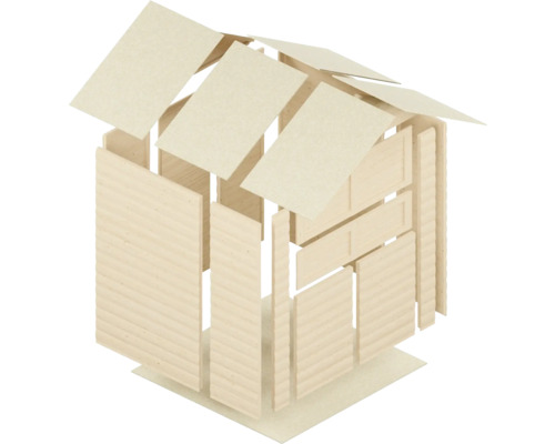 Explosionszeichnung eines Gartenhauses aus Holz