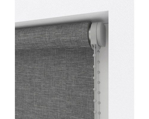 Graues Rollo mit Kettenzug zur Fensterdekoration und zum Sonnenschutz