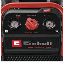 Einhell Professional 18 Volt Power X-Change Akku-Kompressor Detailansicht mit Druckanzeige und Druckregler